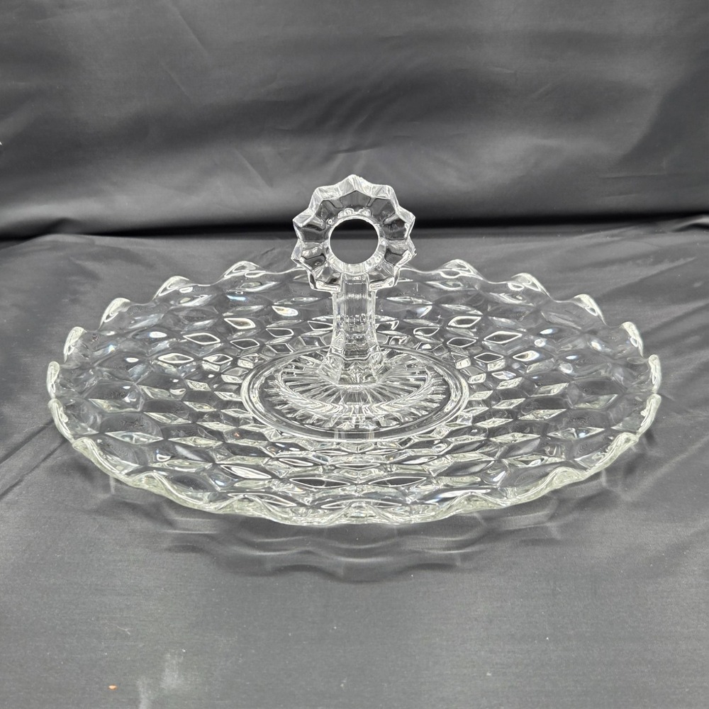 Vintage Fostoria American pattern Appetizer Tray  12"‎ Clear Glass Handled Tray
